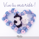 Vive les mariés avec tendresse et fleurs
